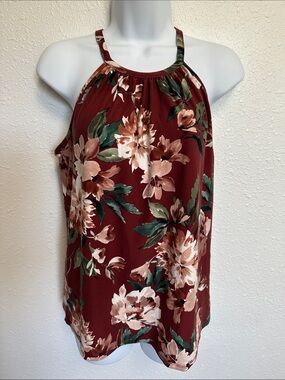 Papermoon Burgundy Floral Halter Camisole Size Medium